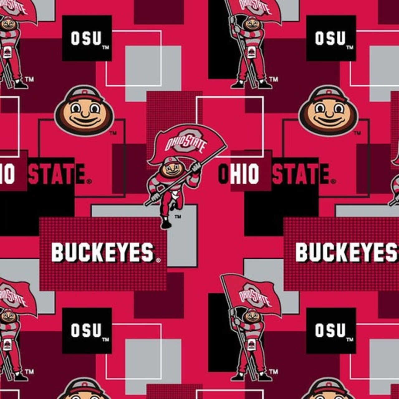 Licensed NCAA Ohio State University Block A/O OHS-1115 Cotton Fabric by the Yard